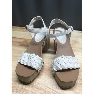 Anne Klein Loris Platform Sandal Women's 8.5M White Leather Block Heel Open Toe